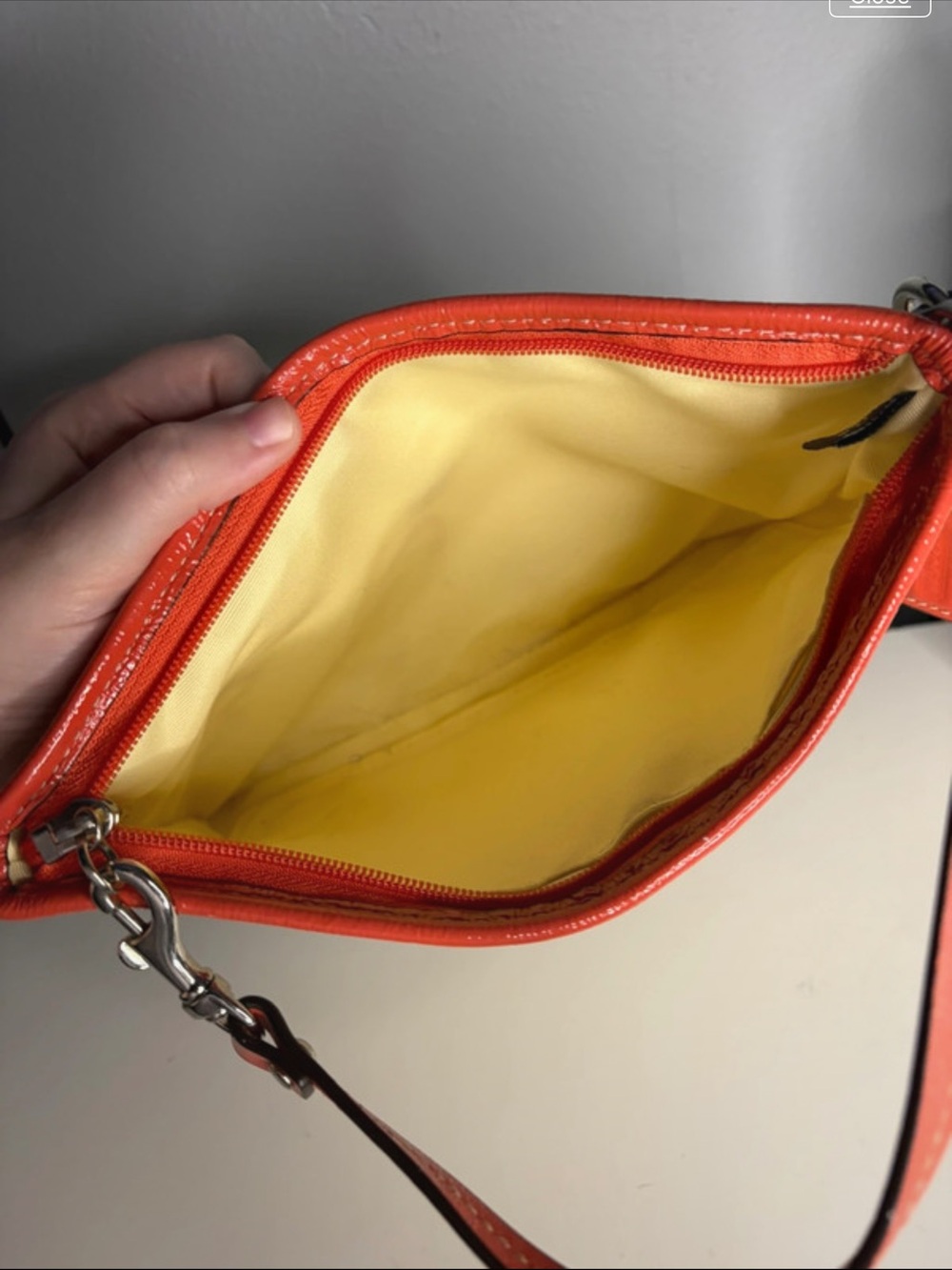 Coach Cream Wristlet With Multicolor Butterfly And Orange Trim View 3